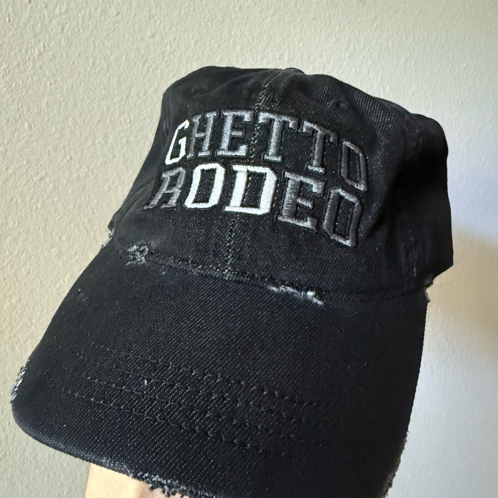 Ghetto Rodeo Black Distressed GOD hat. NWT
